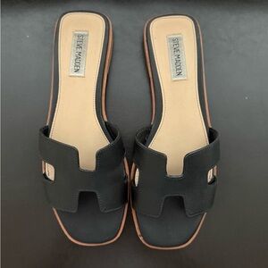 Steve Madden Black Leather Slide Sandals
